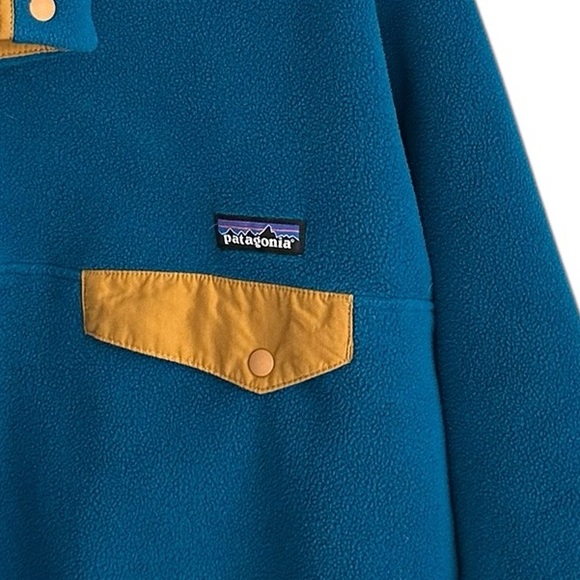Patagonia Men’s Synchilla Teal Blue/Yellow Snap-T Pullover Fleece Jacket Size M - Picture 4 of 7